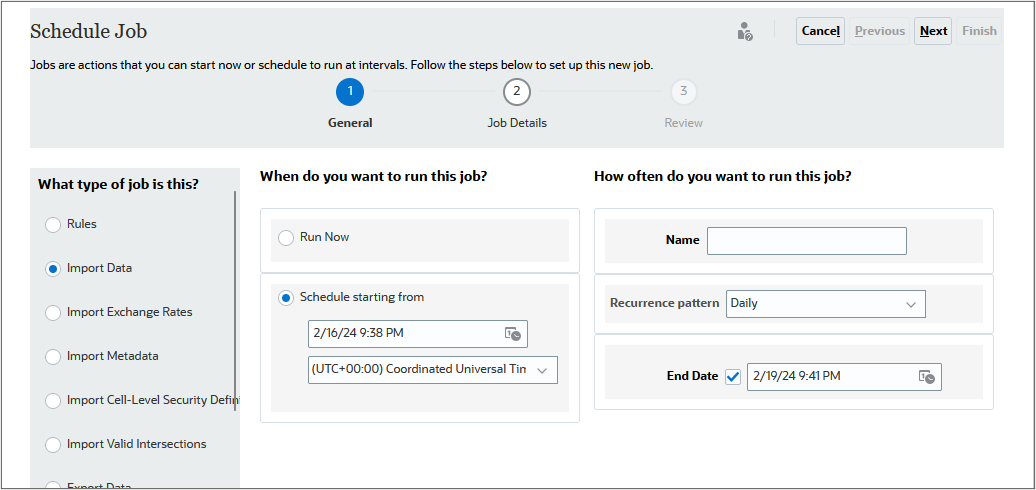 Schedule Job wizard